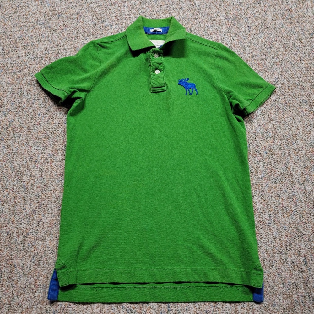 Abercrombie & Fitch Polo Shirt Mens Medium Green Muscle Fit Embroidered Moose